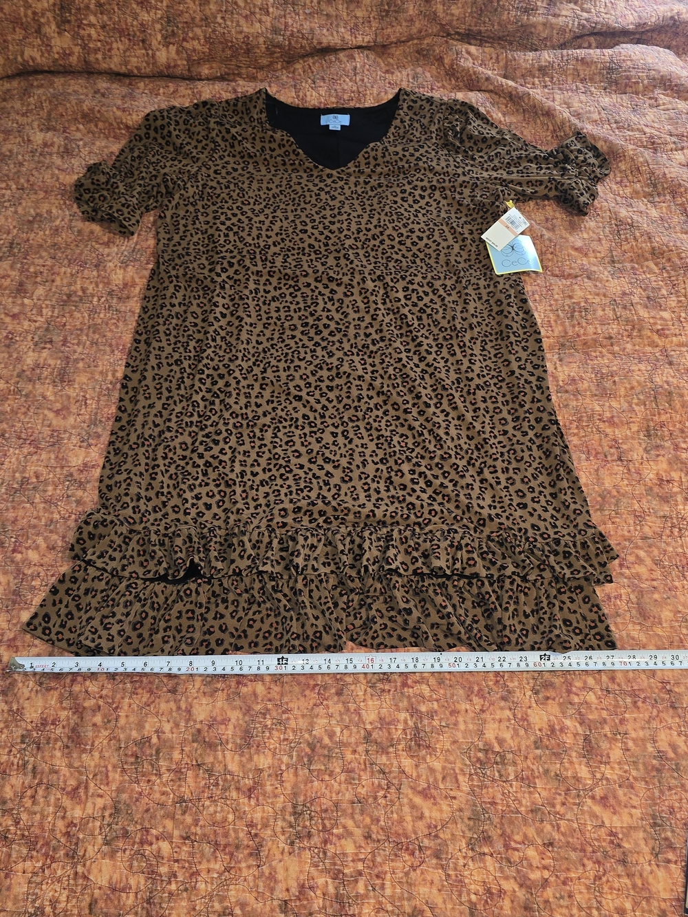 CeCe NWT Plus Size 2X Leopard Print Ruffle Hem Knit V-Neck Dress Brown Cheetah